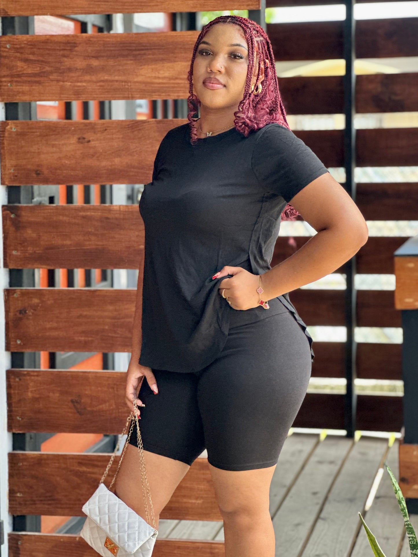 CURVE HEM OVERSIZED TEE/BIKER SHORT SET