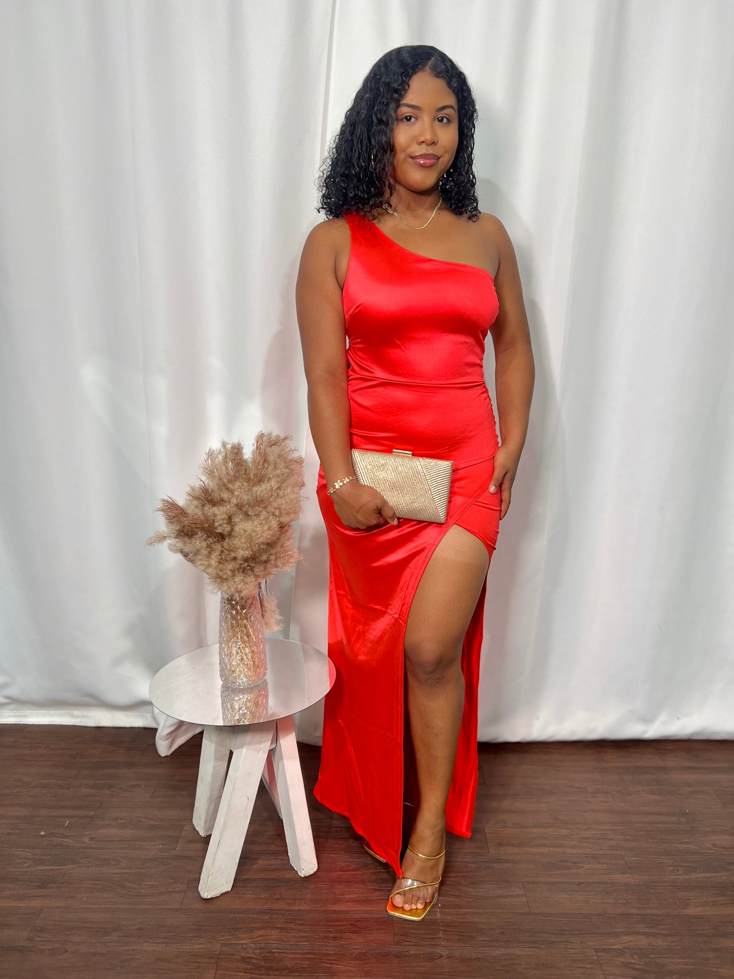 HIGH LEG-SLIT, ONE-SHOULDER MAXI DRESS