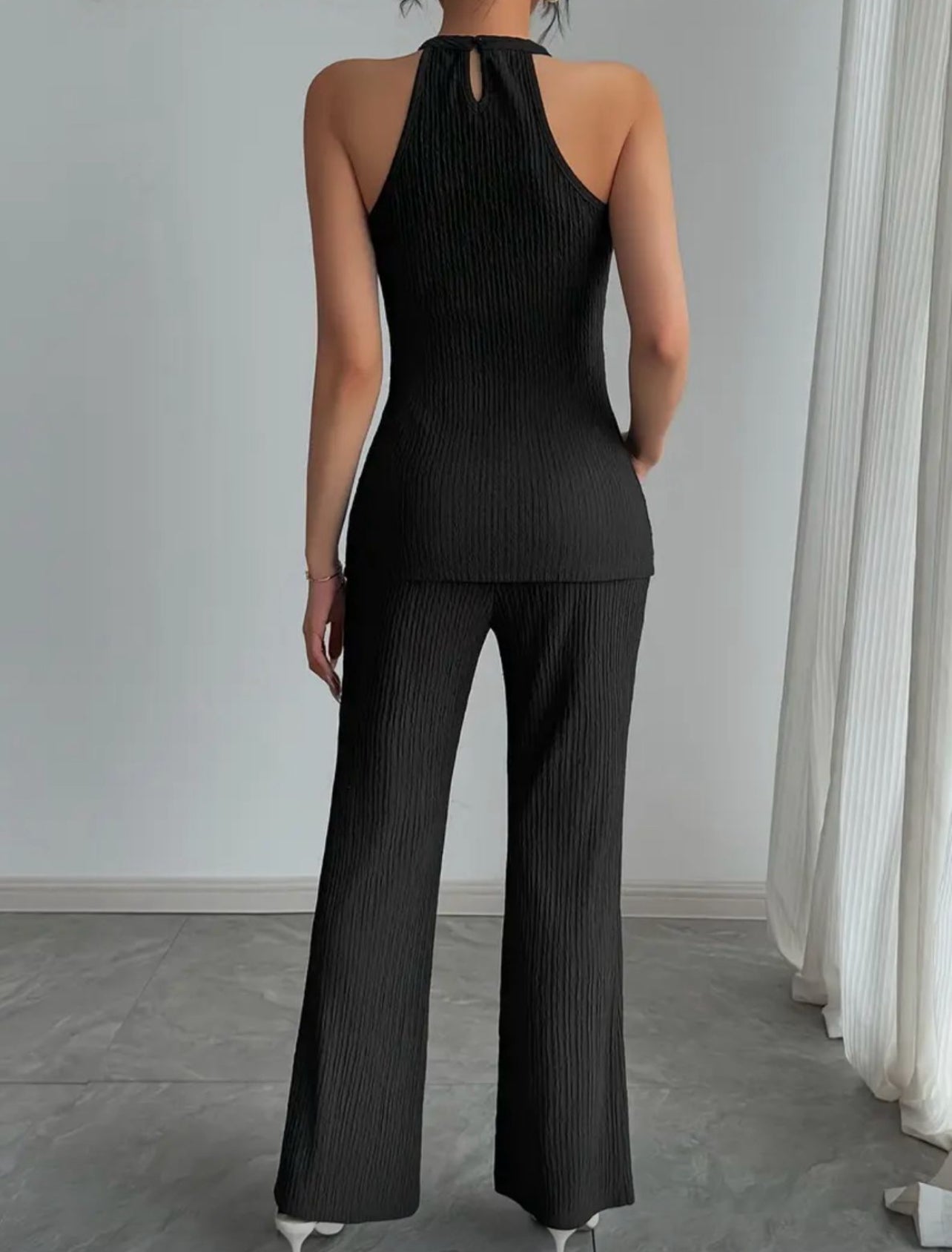CRINKLED FLARE LEG PANTS SET