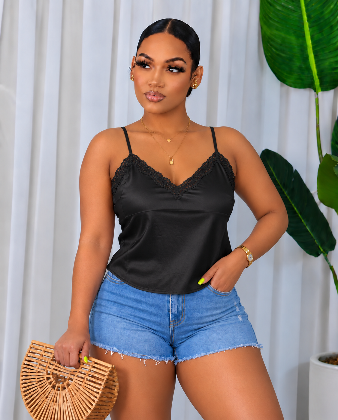 SATIN LACE CROP TOP