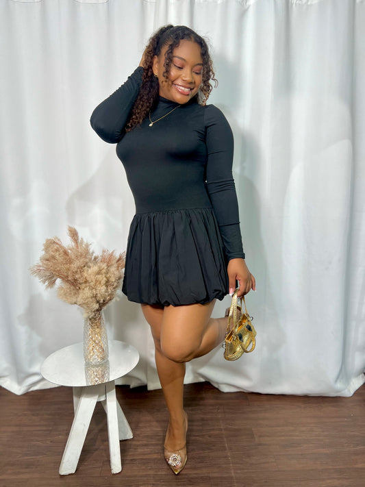 LONG SLEEVE MOCK NECK BUBBLE MINI DRESS