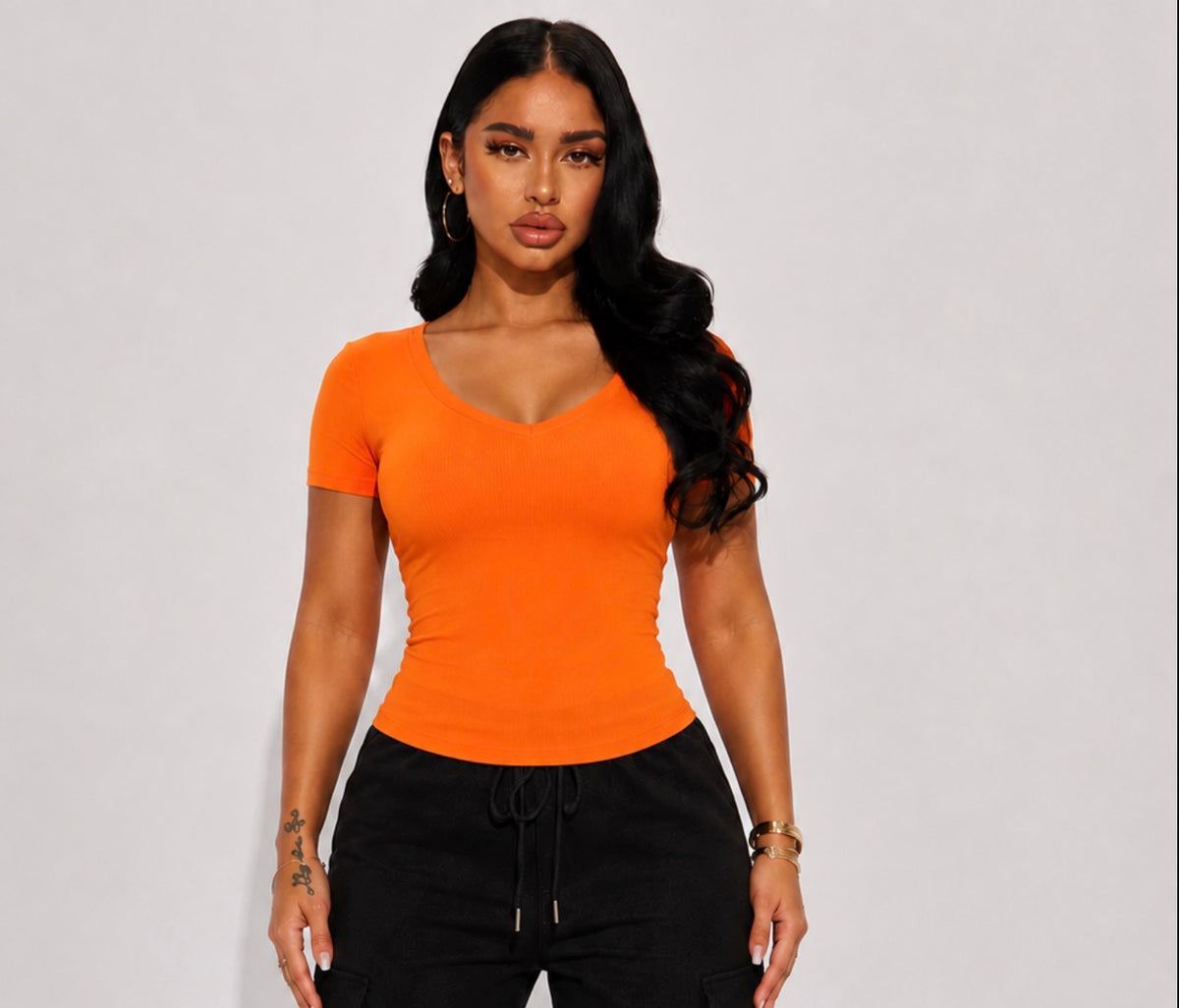 SHORT SLEEVE RIBBED TOP