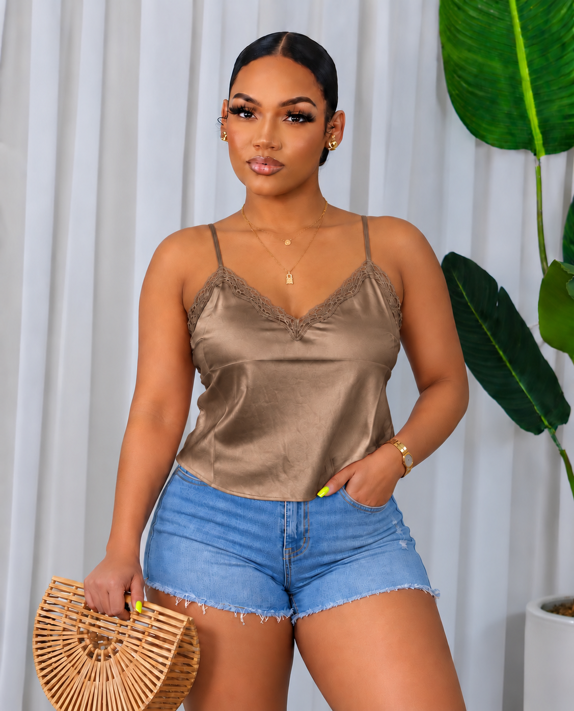 SATIN LACE CROP TOP