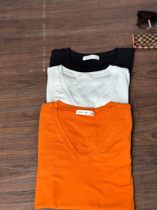 SHORT SLEEVE RIBBED TOP