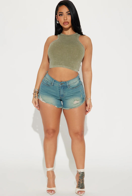 SHE SLAYS STRETCH DENIM SHORTS