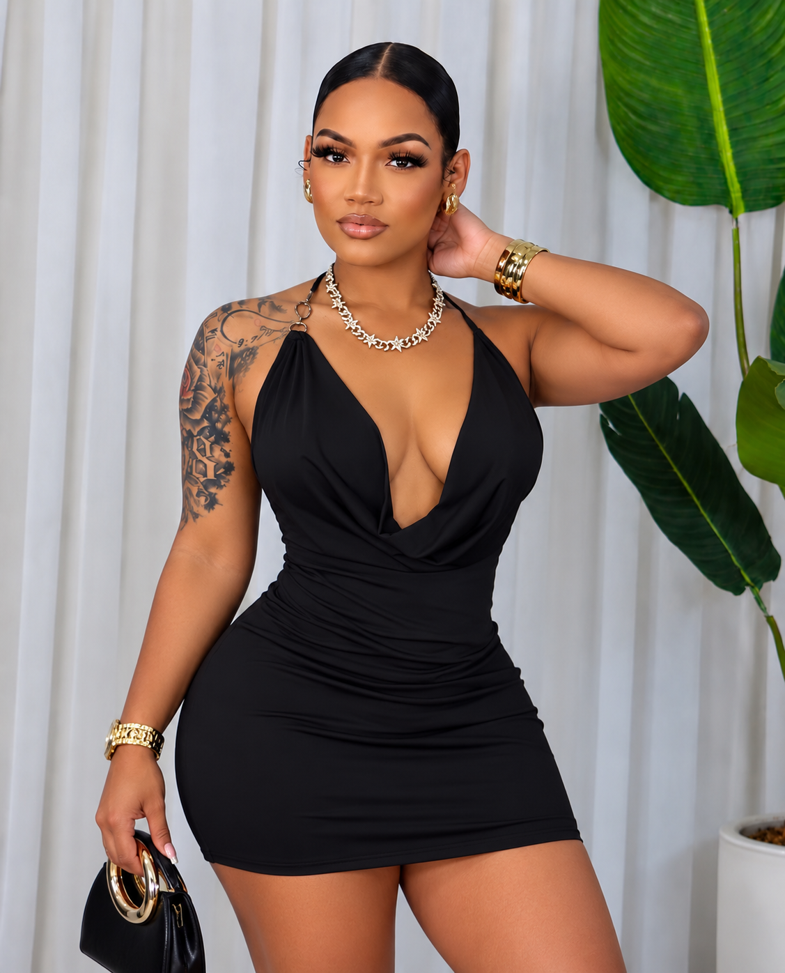 OPEN BACK LOW CUT MINI DRESS