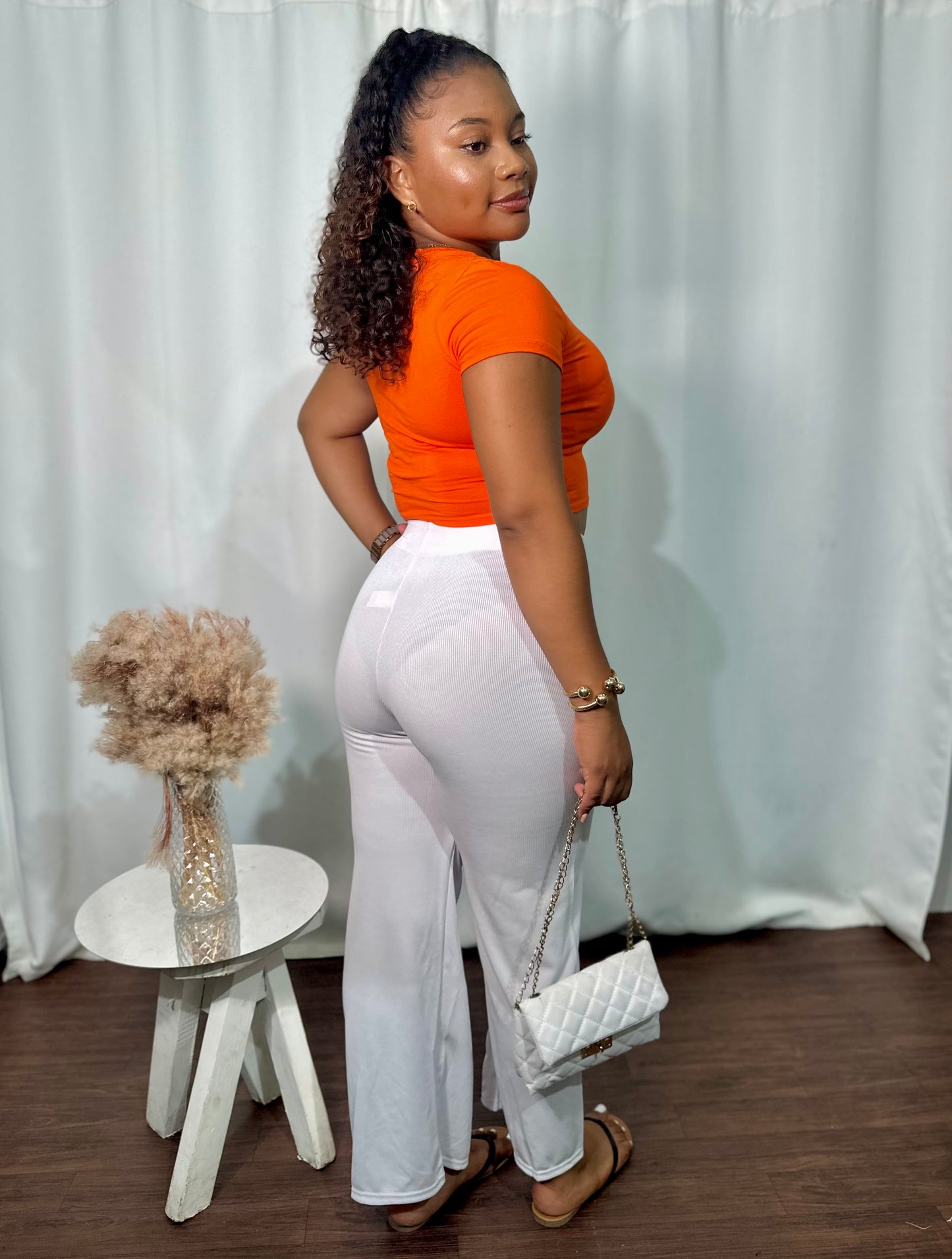 RIBBED WIDE-LEGGED PANTS