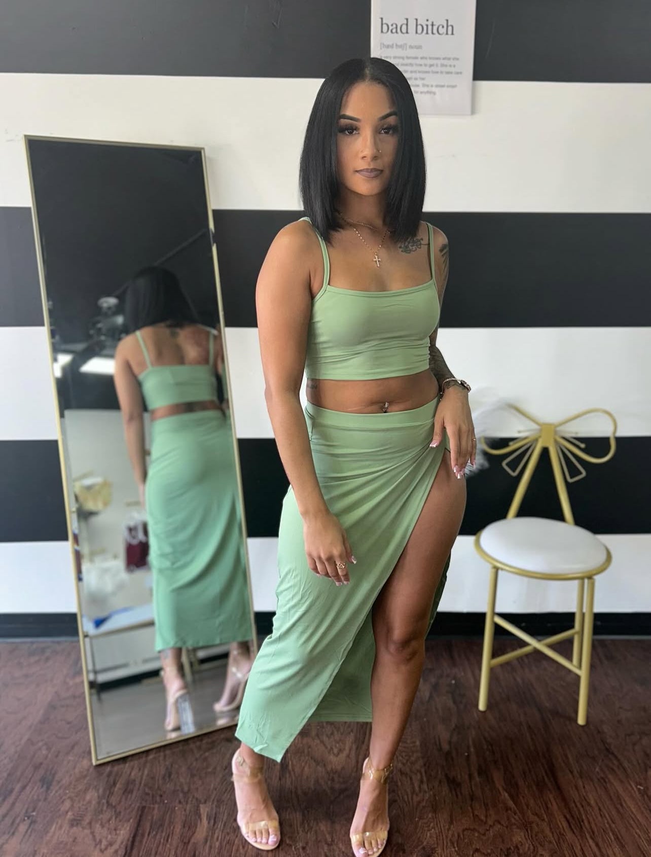 CAMI CROP TOP W/ SPLIT SKIRT SET
