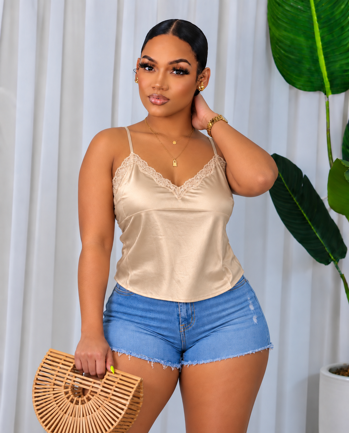 SATIN LACE CROP TOP