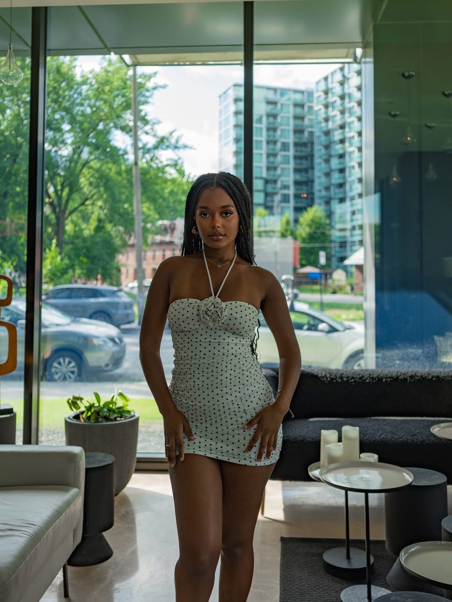 POLKA DOT PETAL MINI DRESS