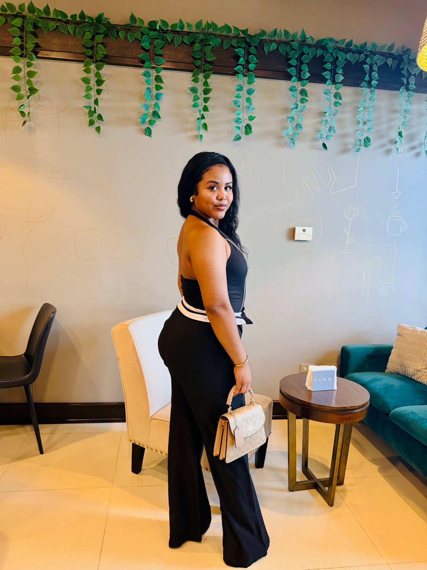 VEST-STYLE, HALTER TOP, FOLDED WAIST JUMPSUIT