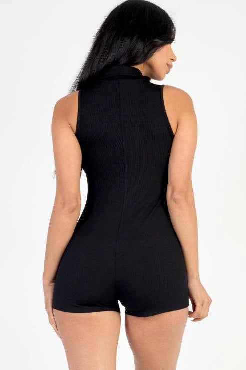 BUTTON DOWN RIBBED MINI ROMPER