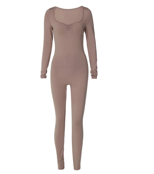 LONG SLEEVE RUCHED JUMPSUIT