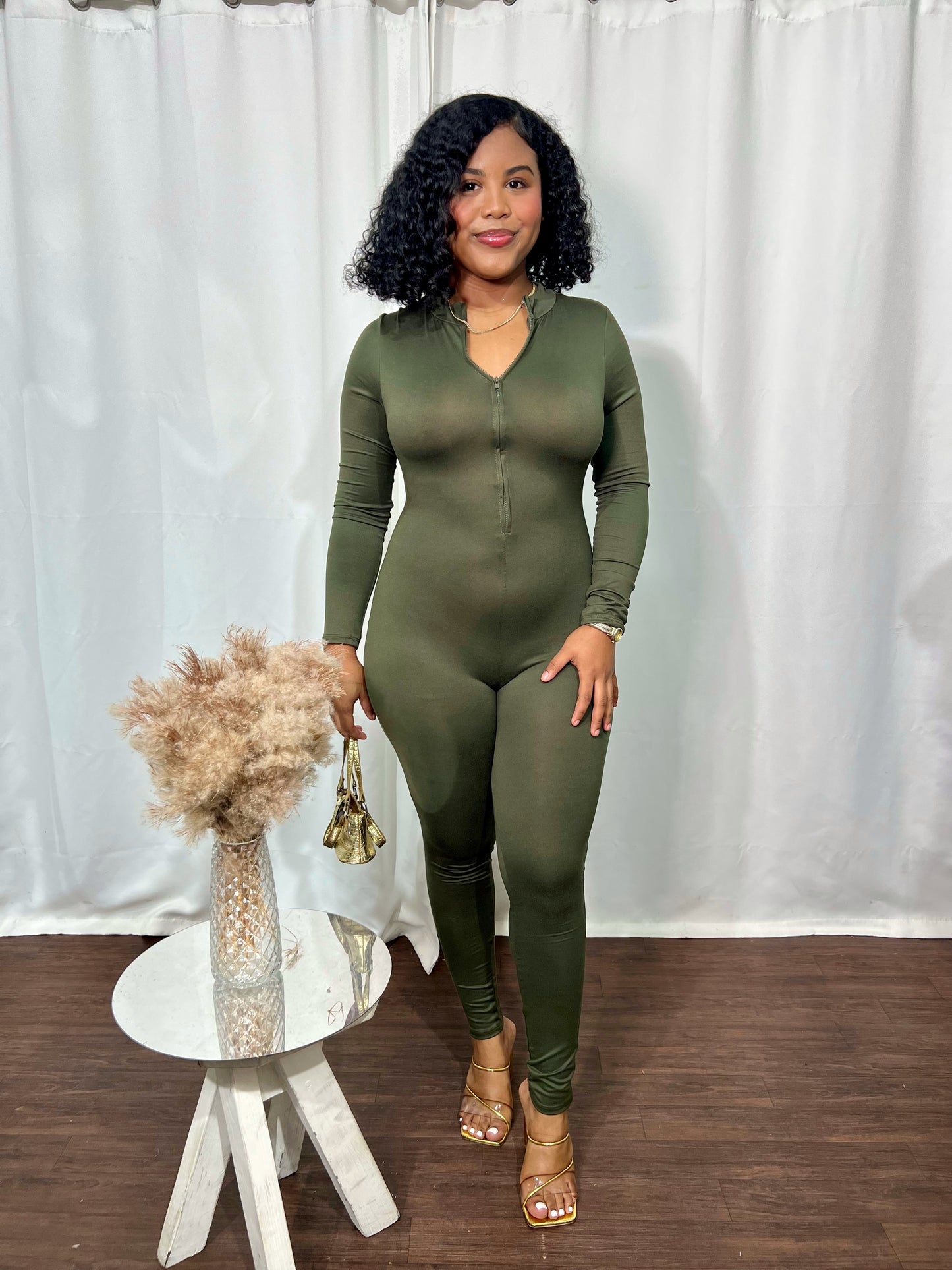 ZIP UP LONG SLEEVE JUMPSUIT