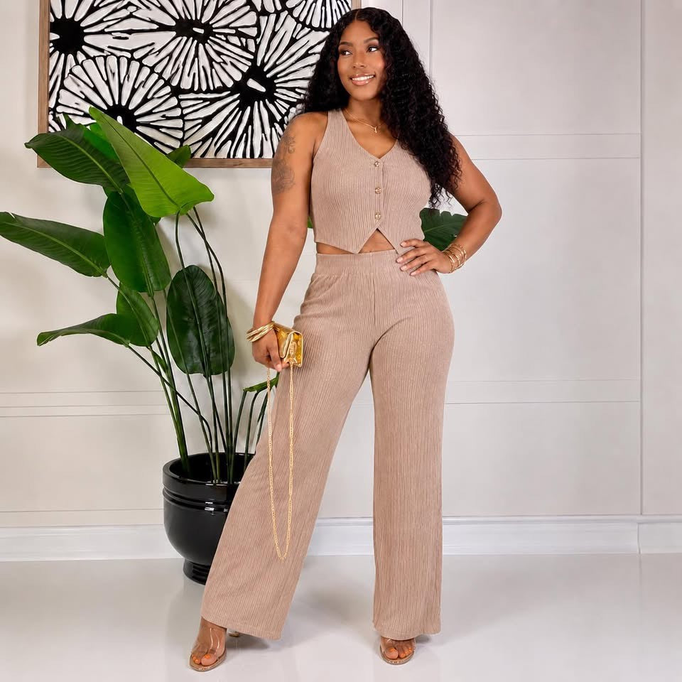 CRINKLE VEST PANTS SET