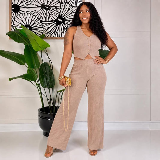 CRINKLE VEST PANTS SET