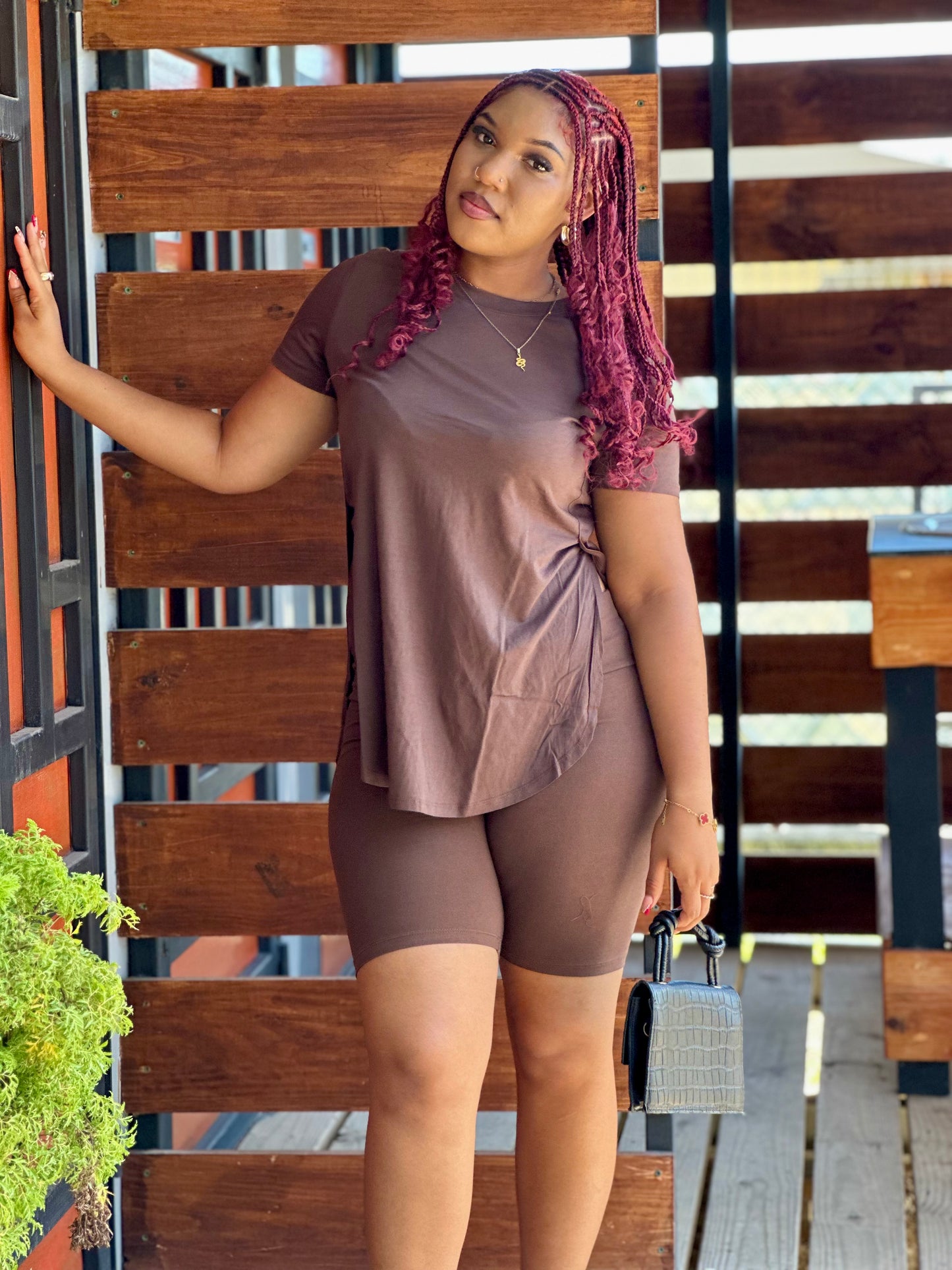 CURVE HEM OVERSIZED TEE/BIKER SHORT SET