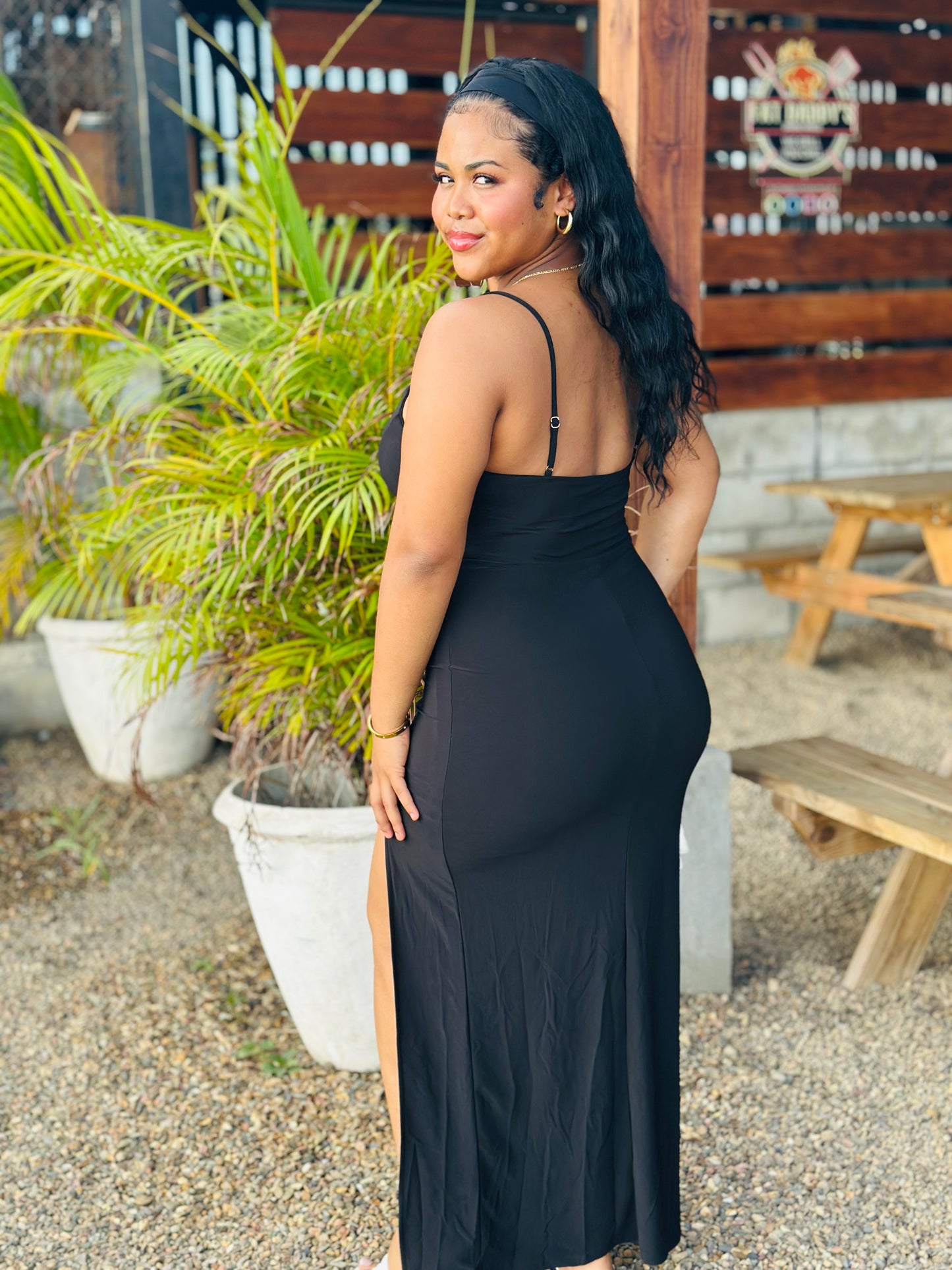 SLIT LACE-UP BODYCON MAXI DRESS
