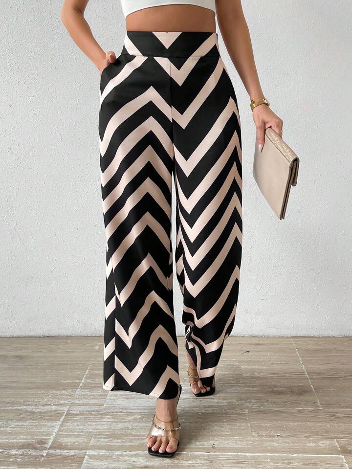 CALVAYA CHEVRON PRINT WIDE LEG  PANTS
