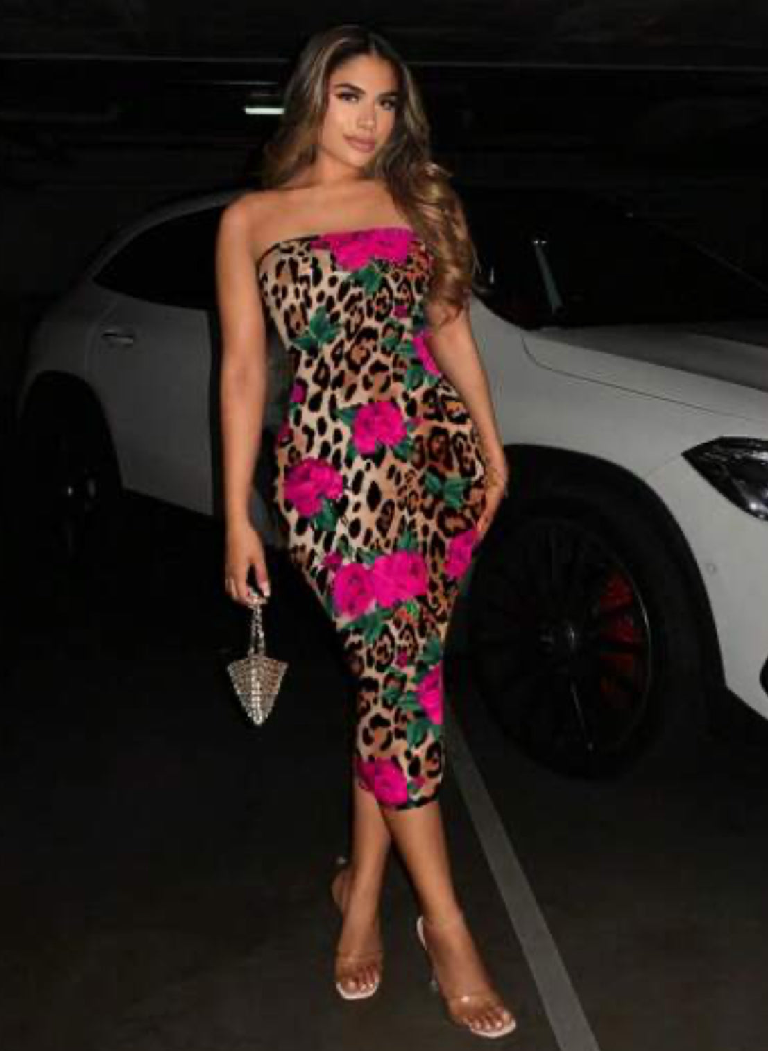 ANIMAL PRINT TUBE MIDI DRESS