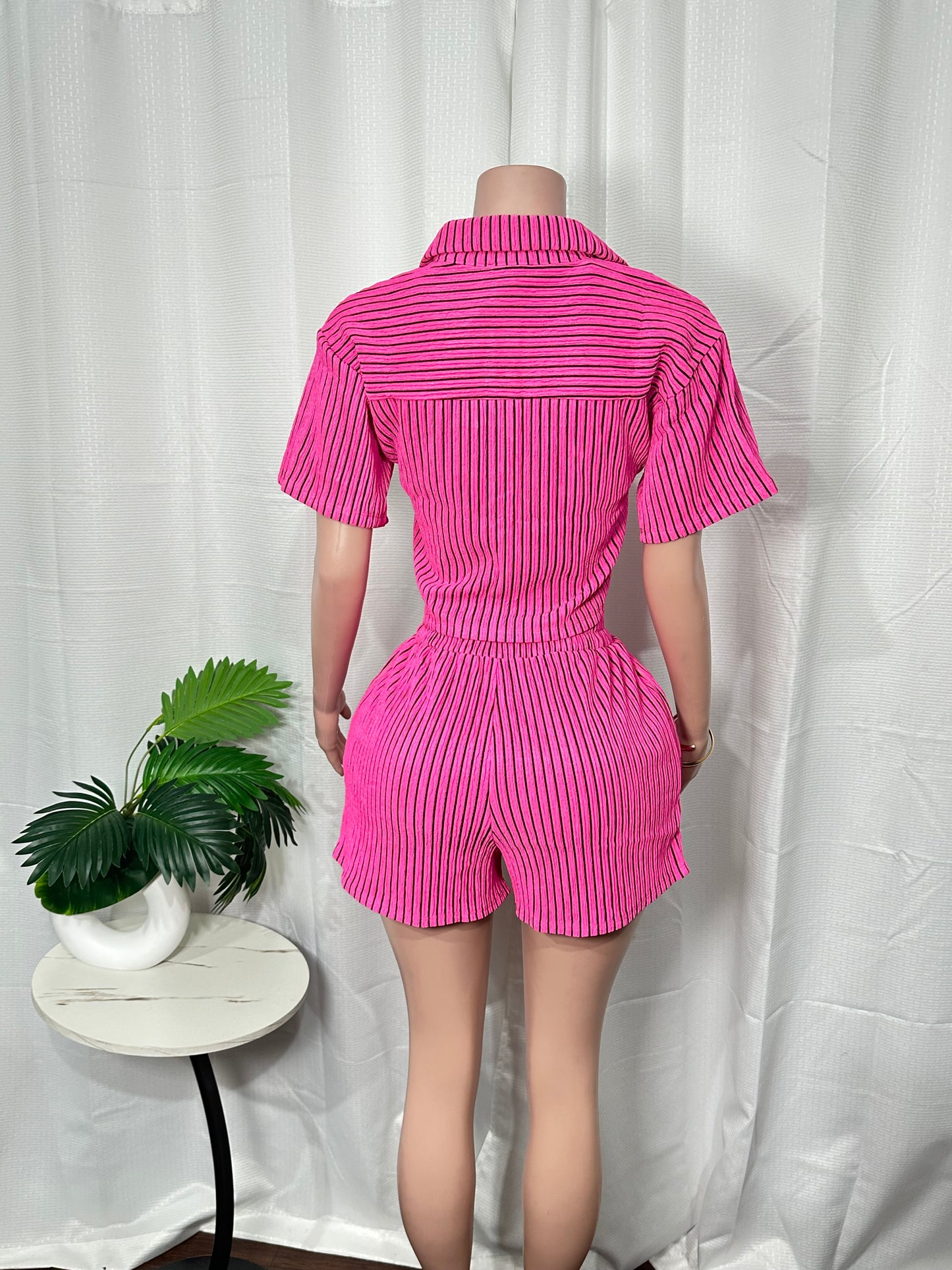 TEXTURED, STRIPED 2-PC SHORTS SET