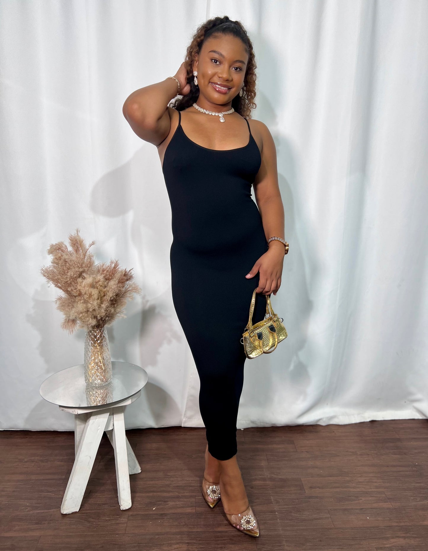 RIBBED SPAGHETTI STRAP BODYCON MAXI DRESS