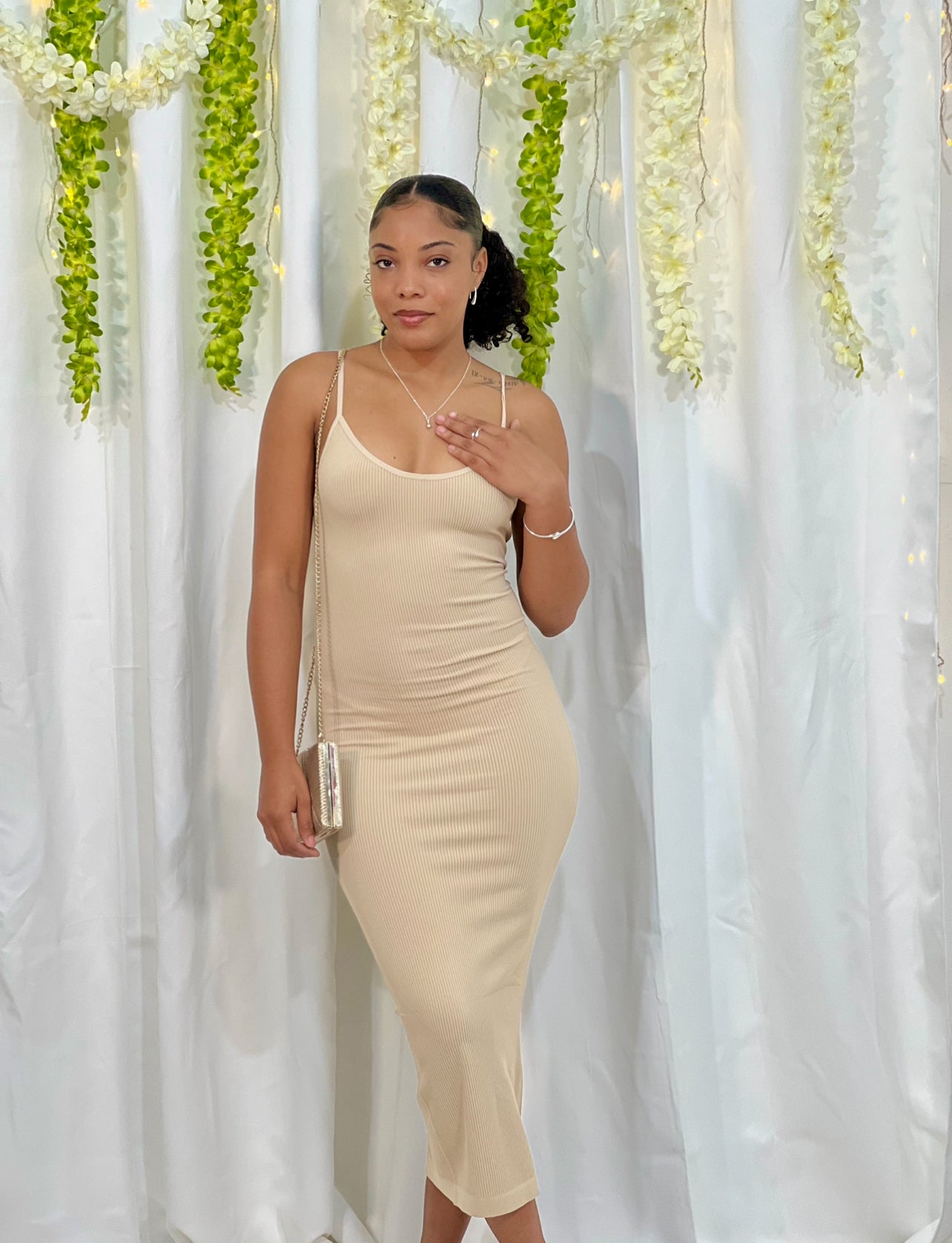 RIBBED SPAGHETTI STRAP BODYCON MAXI DRESS