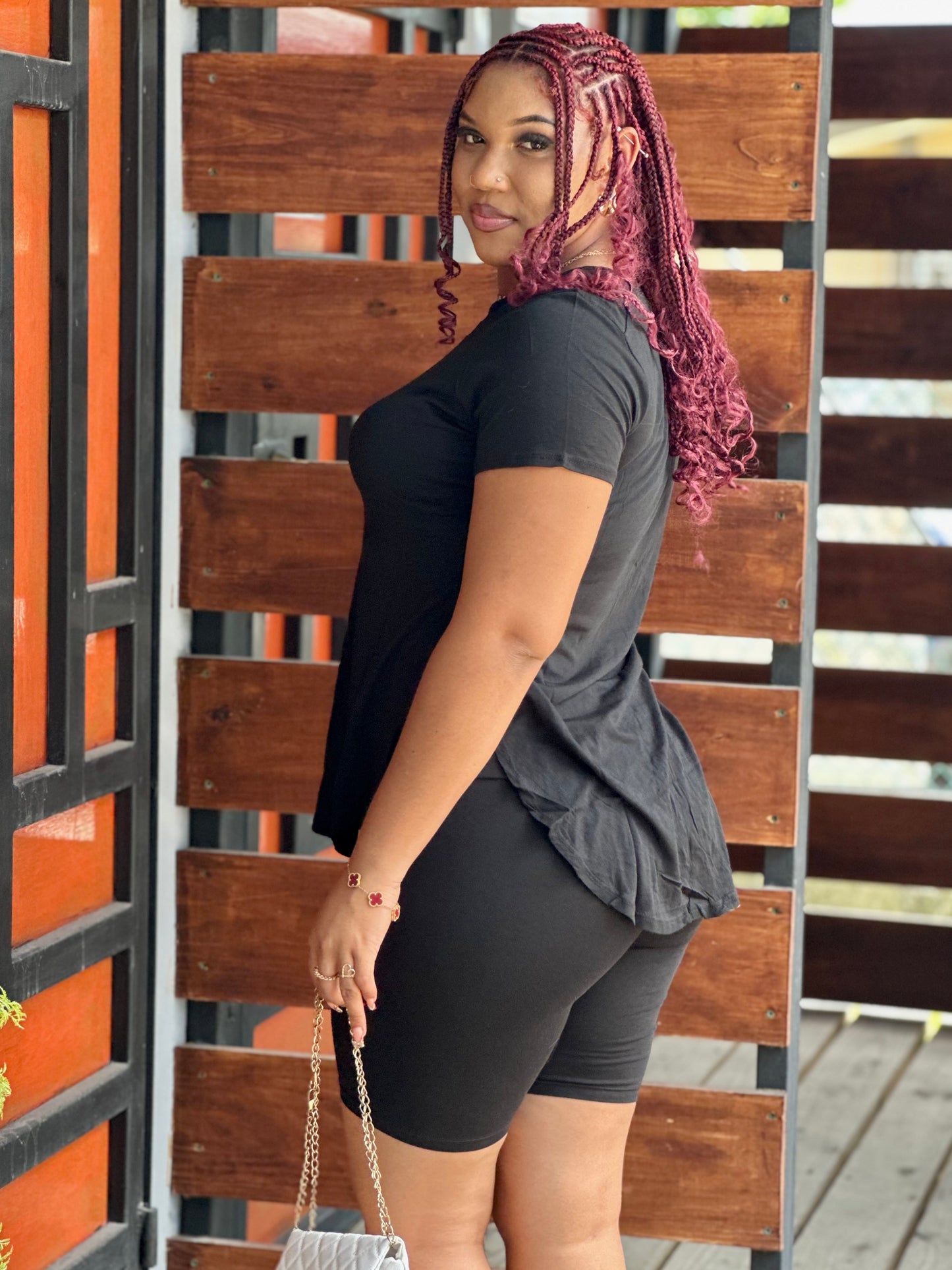 CURVE HEM OVERSIZED TEE/BIKER SHORT SET