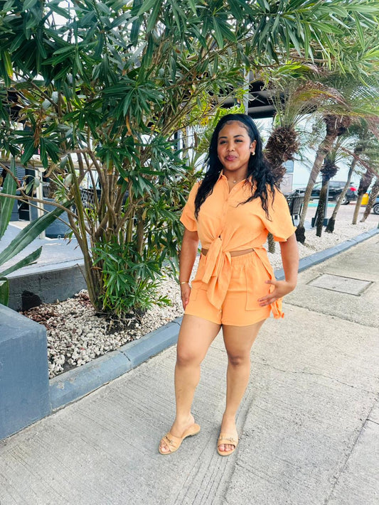 OVERSIZED SHORT SLV SLIT TOP/ SHORTS SET