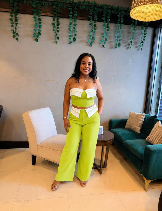 FOLD-OVER CONTRAST, TUBE TOP / PANTS SET