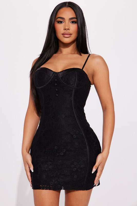 BUSTIER LACE MINI DRESS