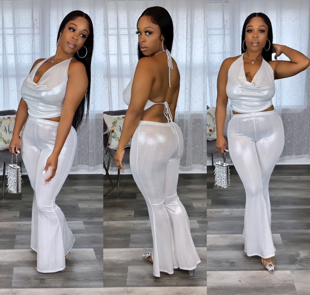 METALLIC HALTER NECK 2-PC PANTS SET