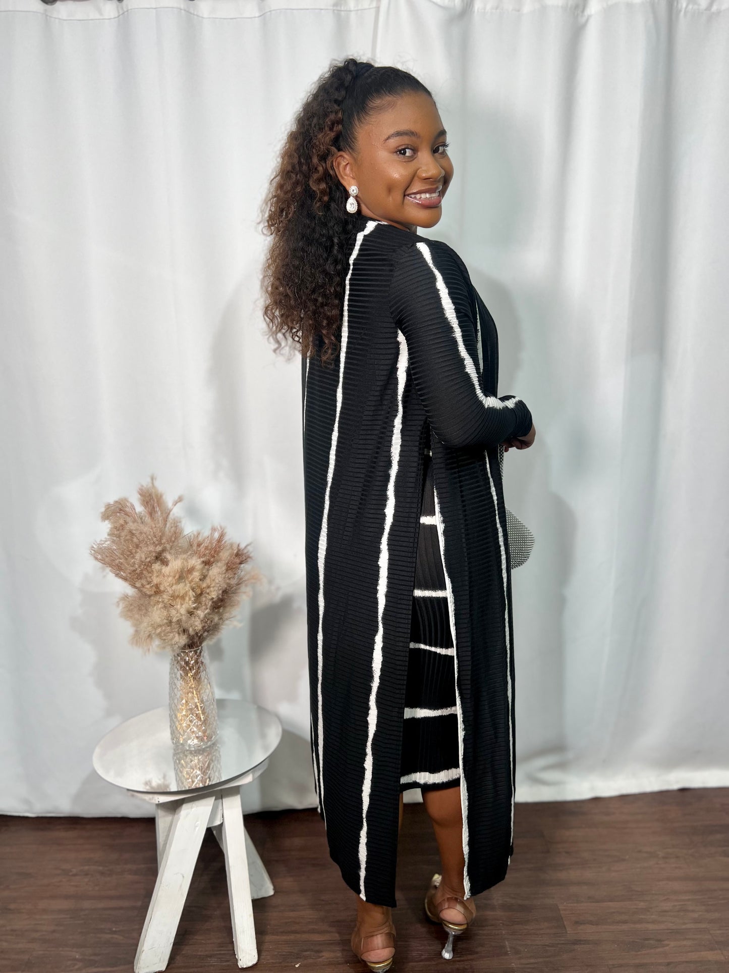 2PC STRIPE CARDIGAN & TUBE DRESS