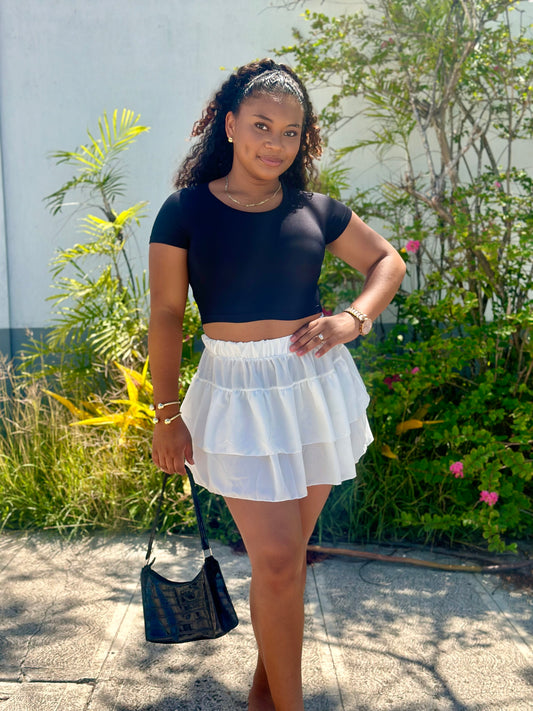 BUBBLE CREPE LAYERED SKIRT