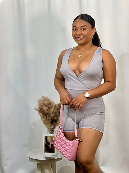 RIBBED V NECK ROMPER
