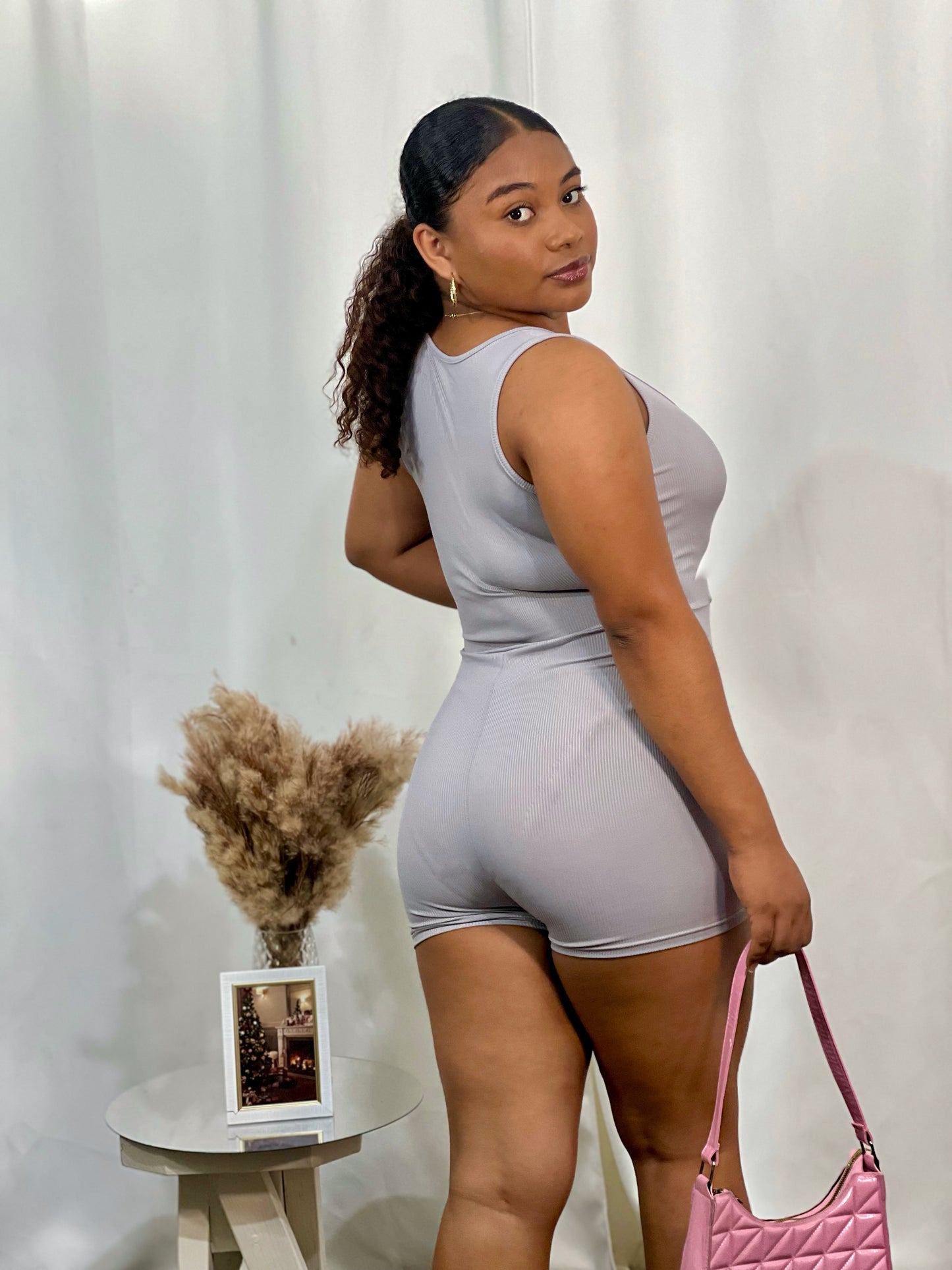 RIBBED V NECK ROMPER