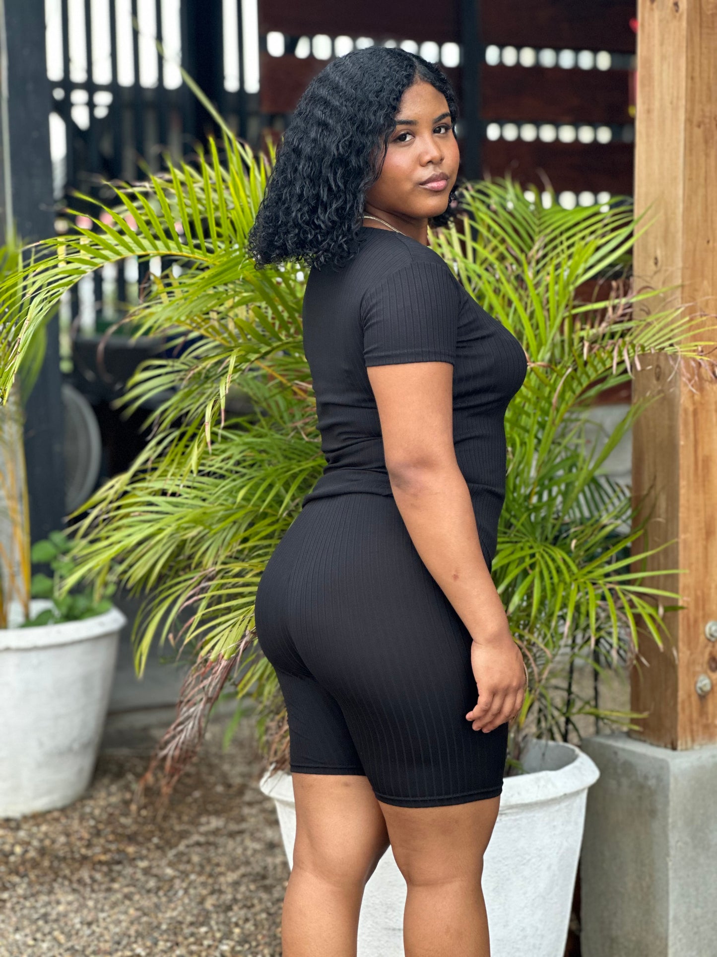 SOLID RIBBED 2-PC BIKER SHORTS SET