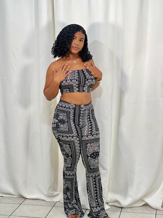 FLARE AND FLAIR PRINTED 2PC FLARE PANT SET