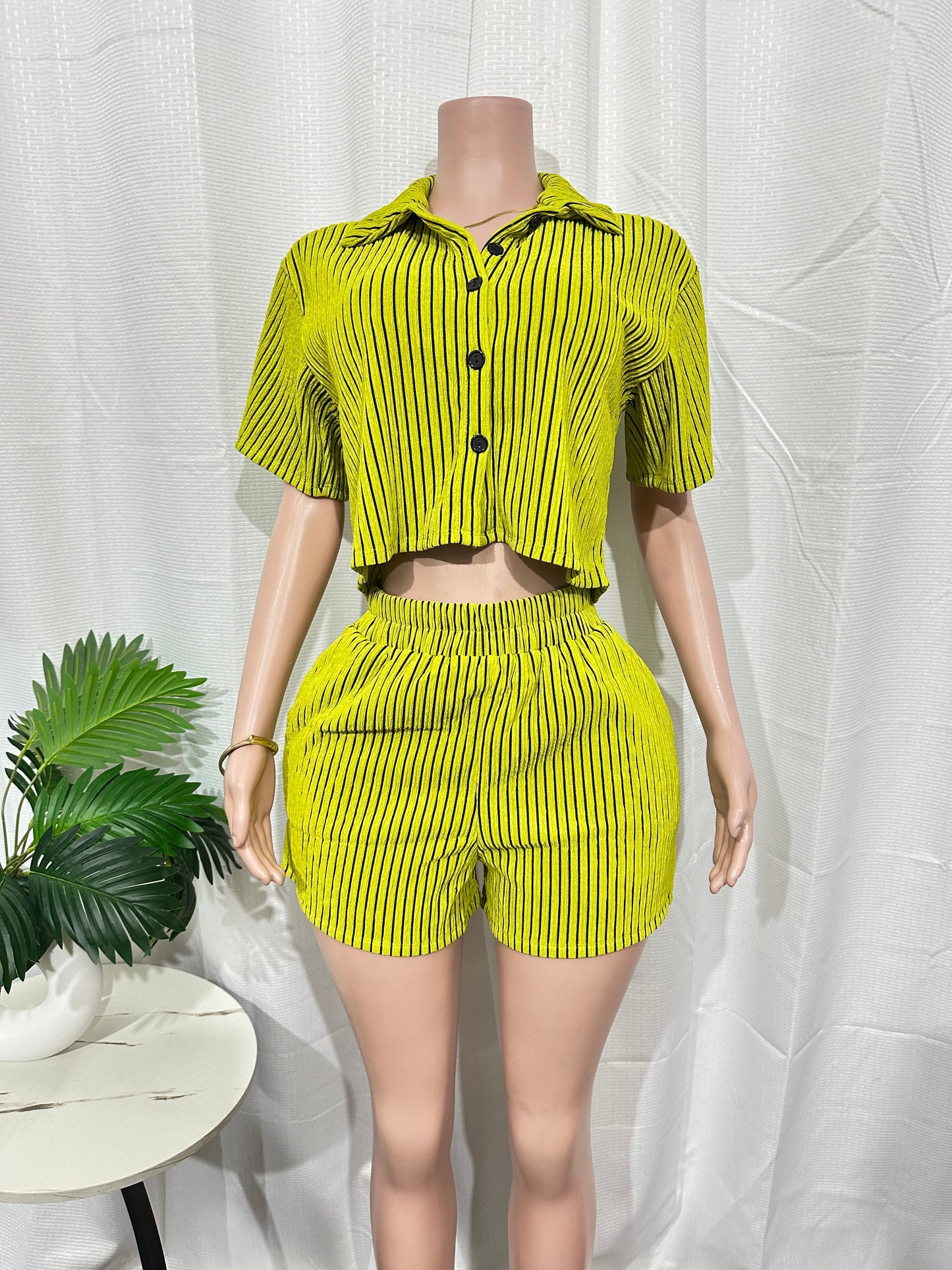 TEXTURED, STRIPED 2-PC SHORTS SET