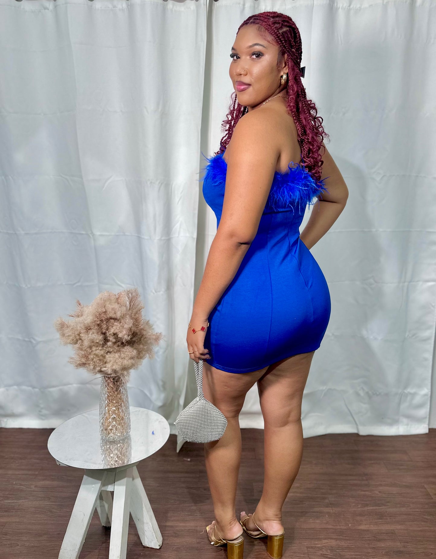 FEATHER TRIM TUBE MINI DRESS