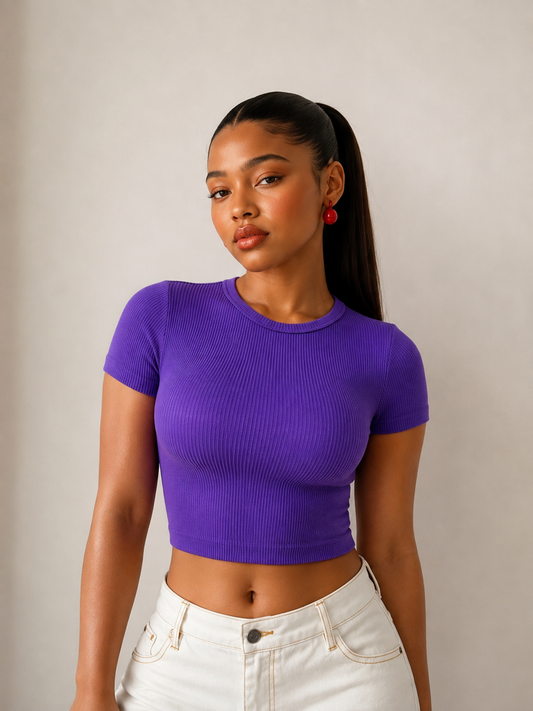 SHORT SLEEVE RIBBED CROP TOP