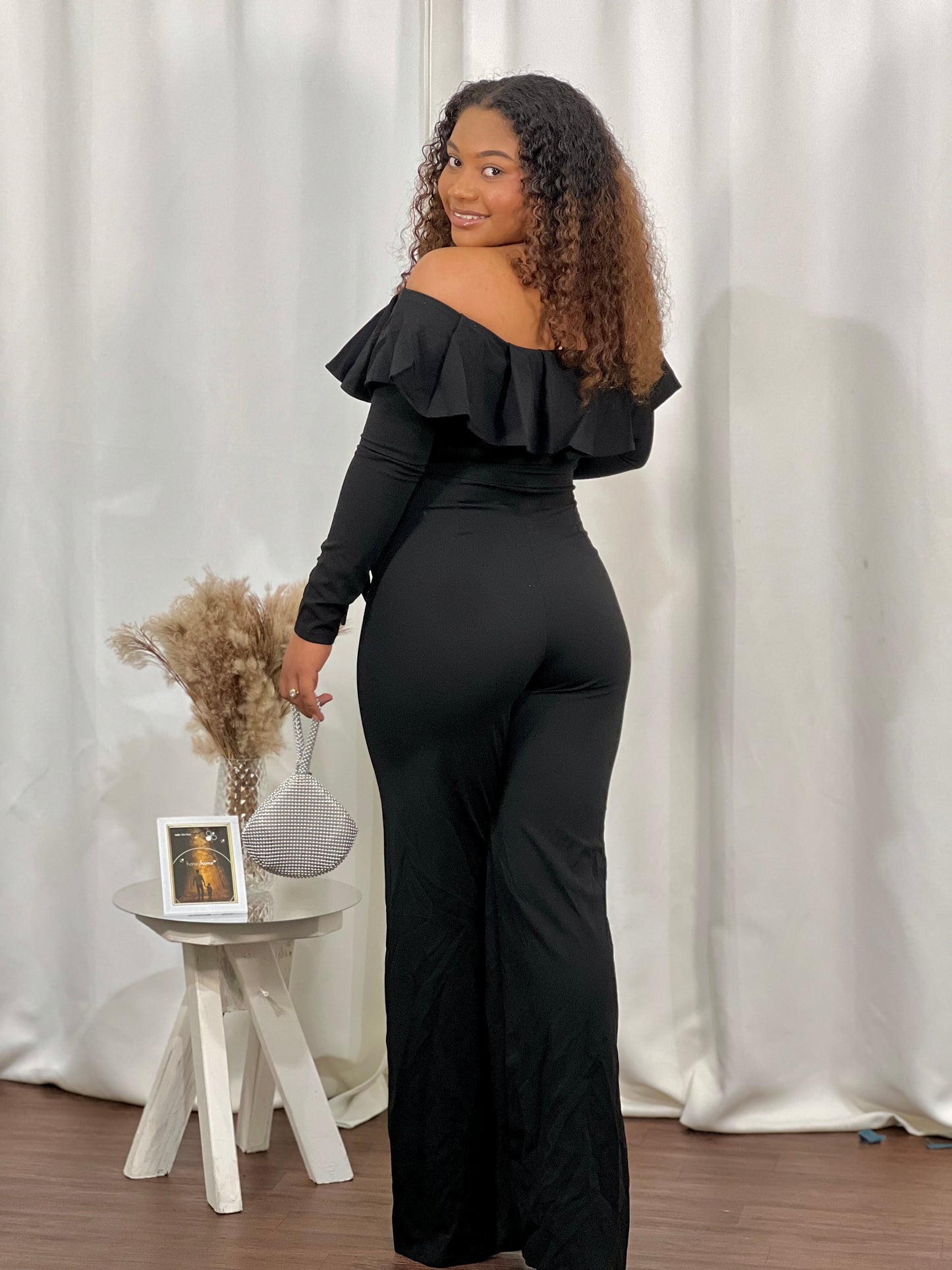RUFFLED OFF-SHOULDER JUMPSUIT