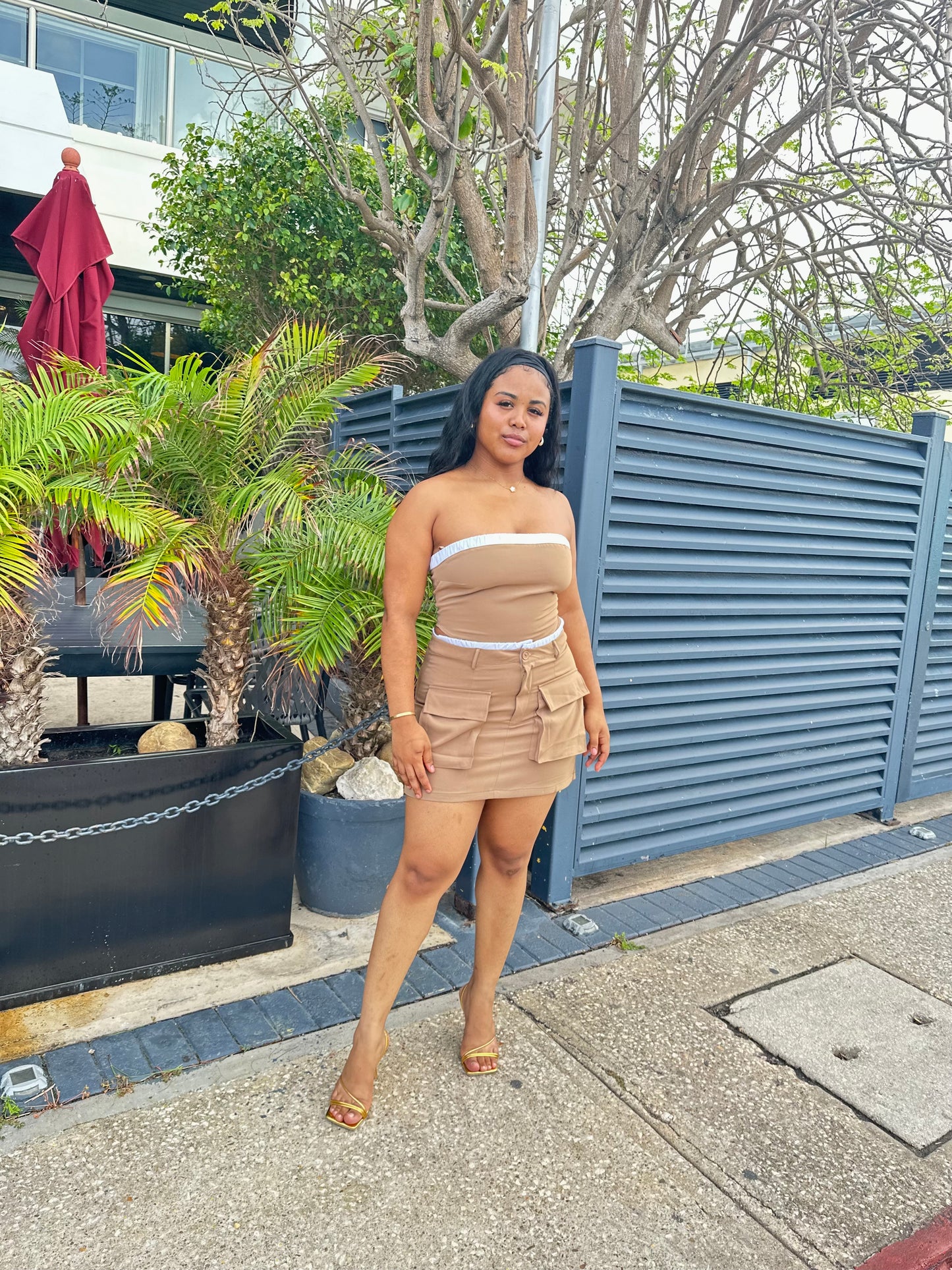 WHITE-TRIMMED TUBE TOP / CARGO SKIRT SET