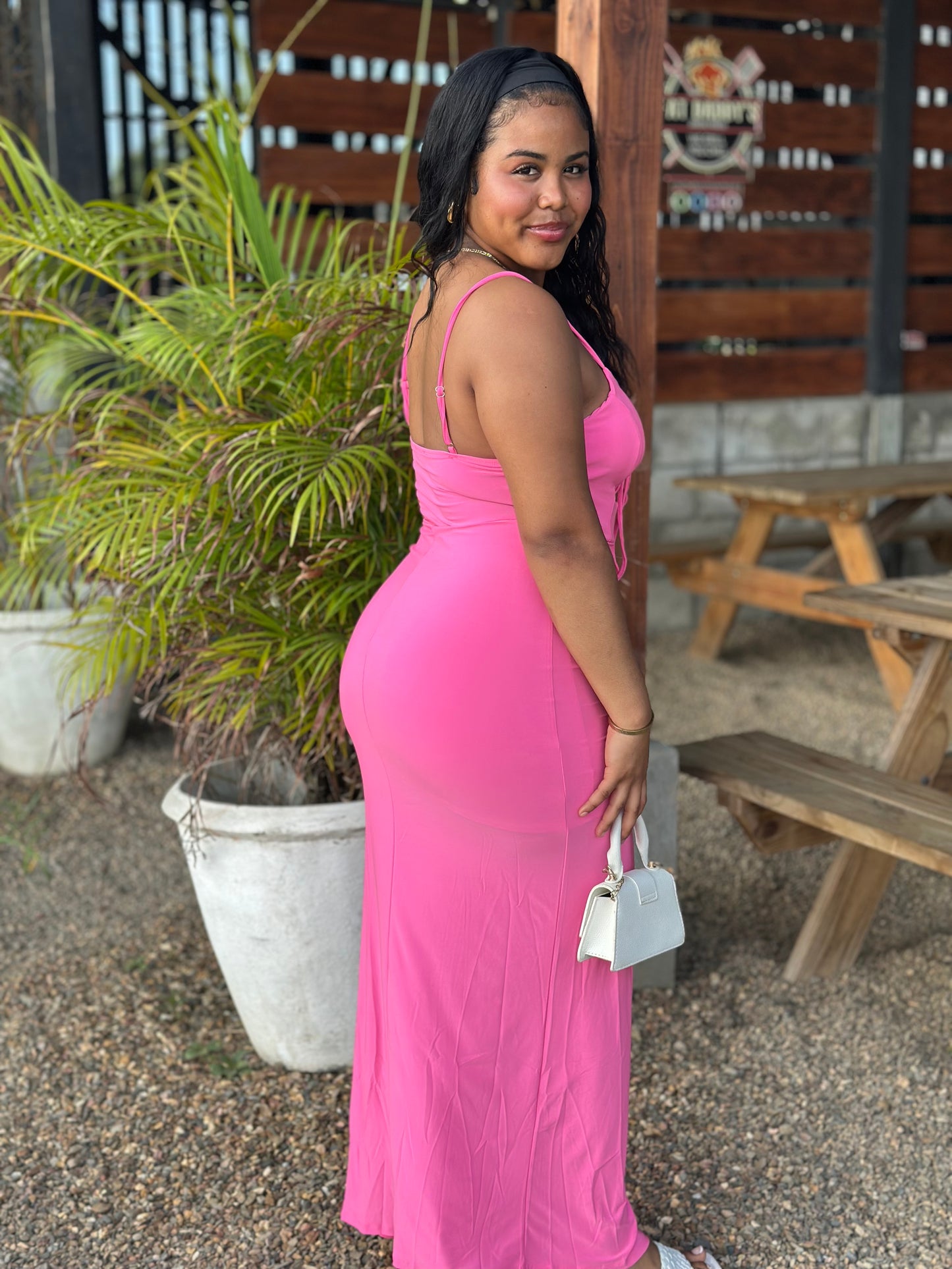 SLIT LACE-UP BODYCON MAXI DRESS