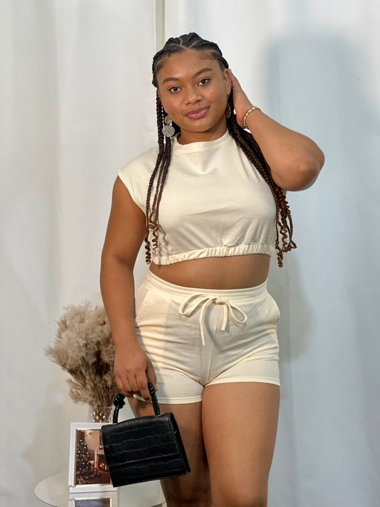 CUT-OFF SLEEVE CROP TOP/ SHORTS SET