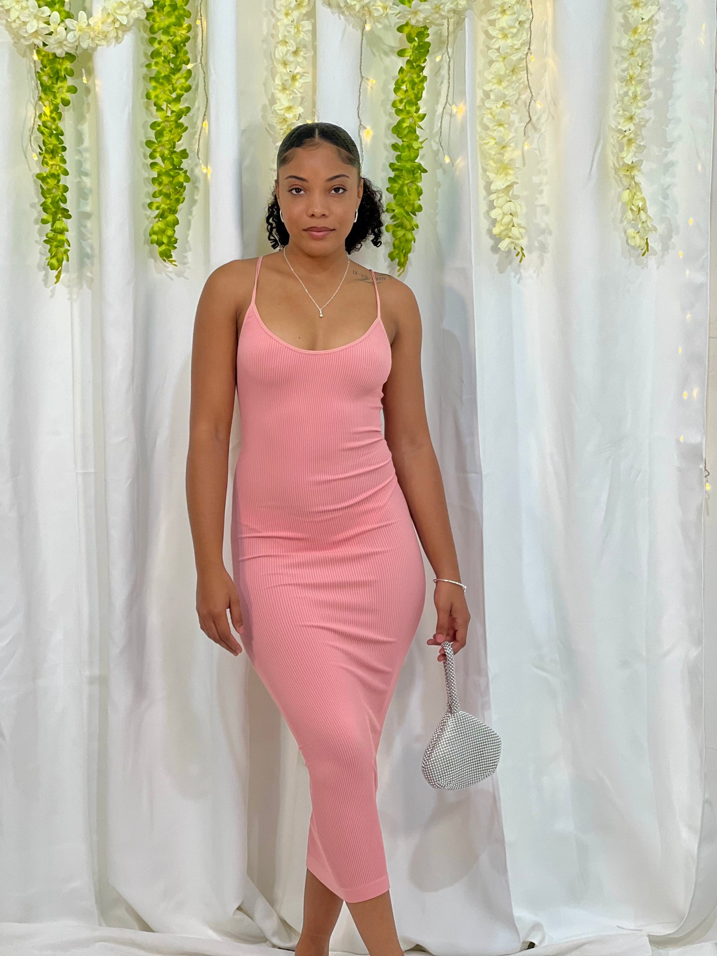 RIBBED SPAGHETTI STRAP BODYCON MAXI DRESS