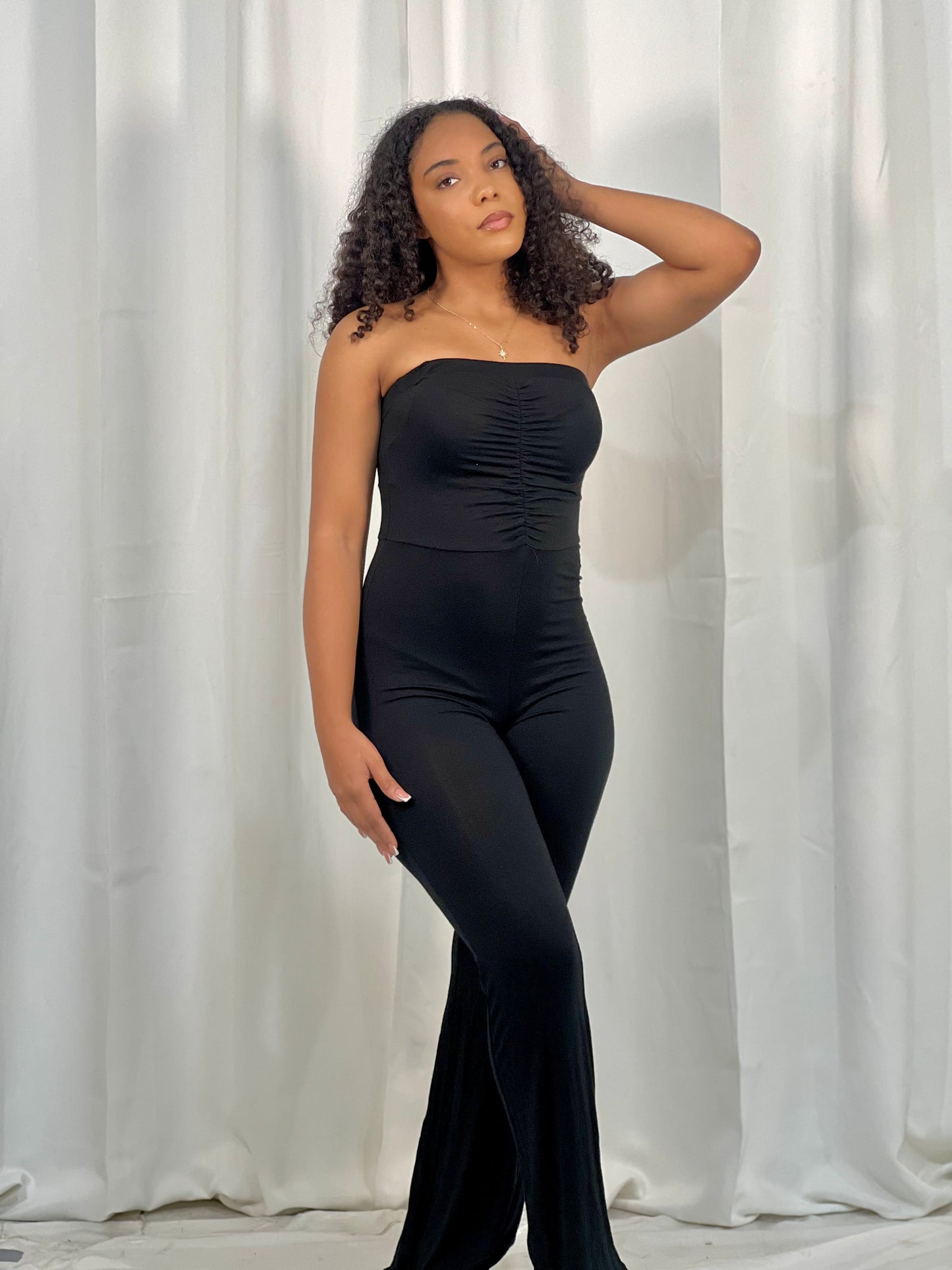 TUBE TOP FLARED JUMPSUIT