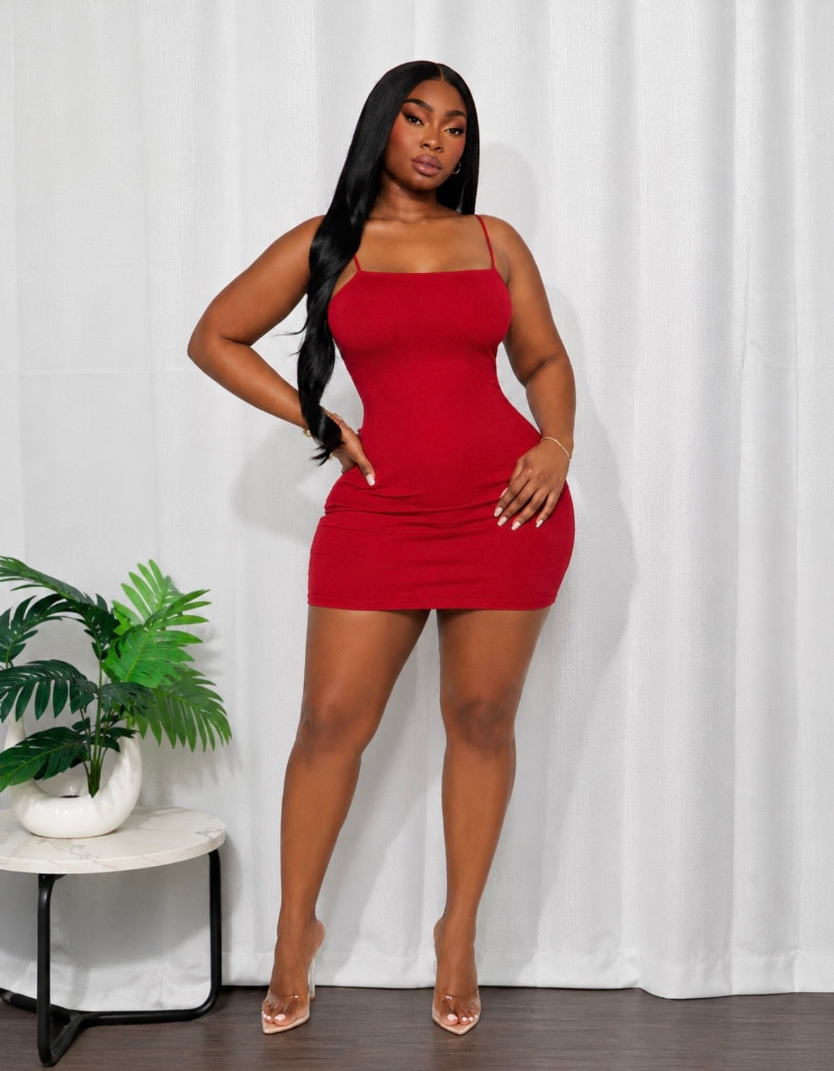 SPAGHETTI STRAP RIBBED MINI DRESS