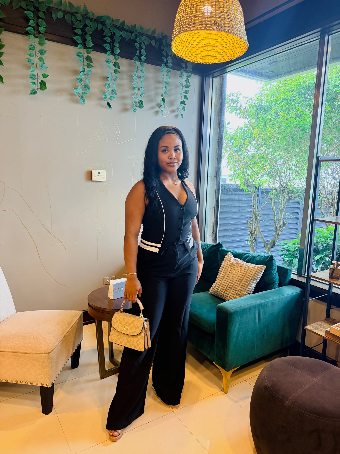 VEST-STYLE, HALTER TOP, FOLDED WAIST JUMPSUIT