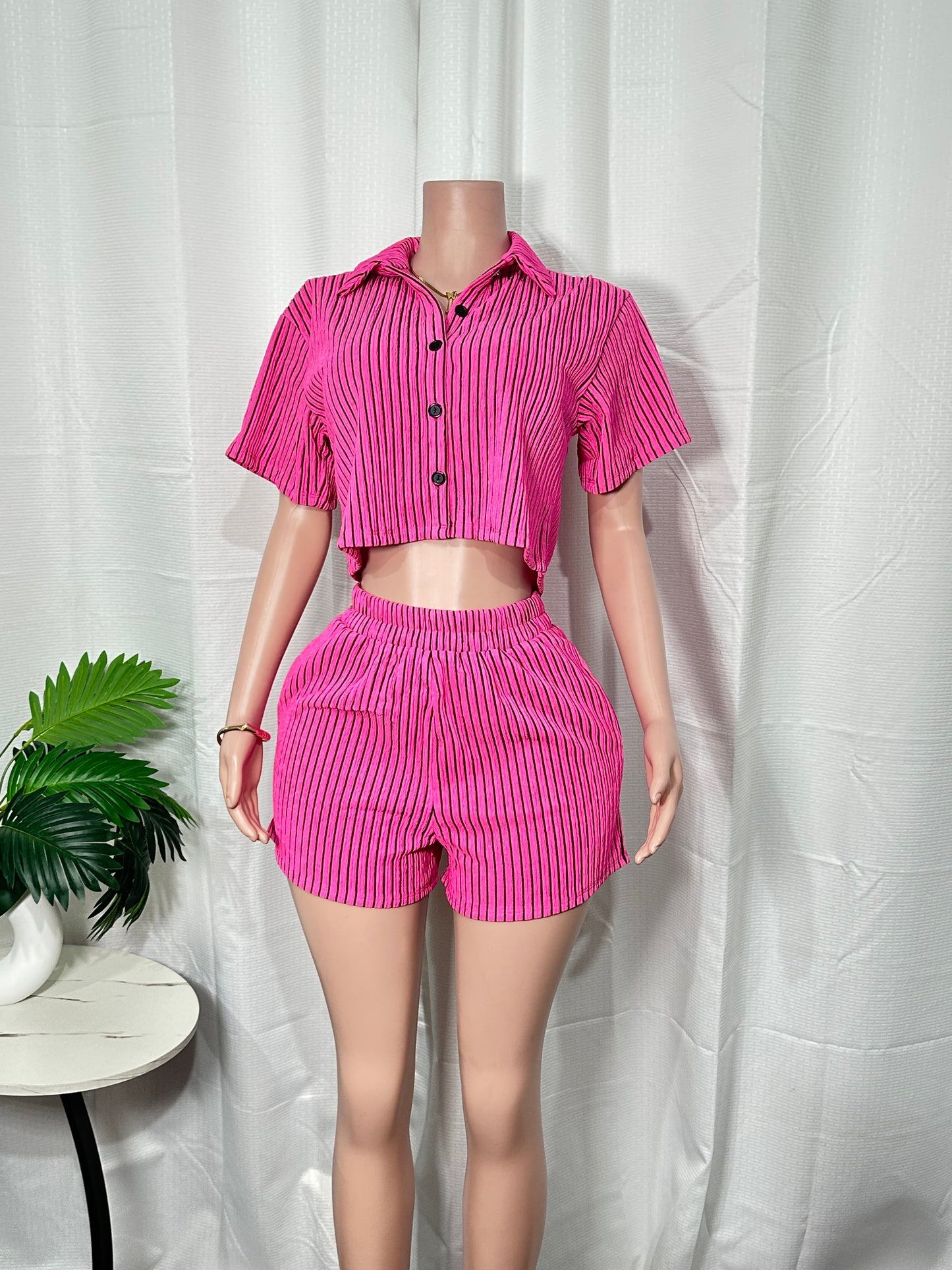 TEXTURED, STRIPED 2-PC SHORTS SET